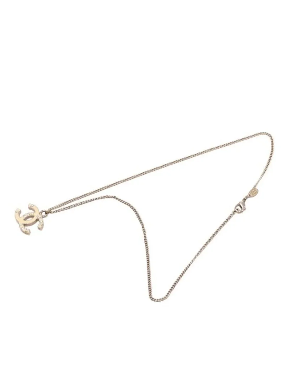 Chanel CC Logo Chain Pendant 07 Silver Metal Rhinestone